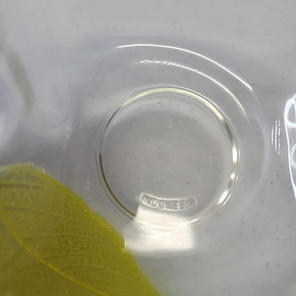Vintage Apple Shaped Clear Glass Small Bowl Yellow Leaf‎ Detail Trinket Dish